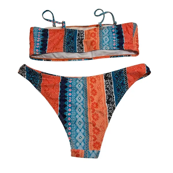 Boho Patchwork Bandeau Bikini Set High Cut Cheeky 2 Piece Swimsuit - Image 5