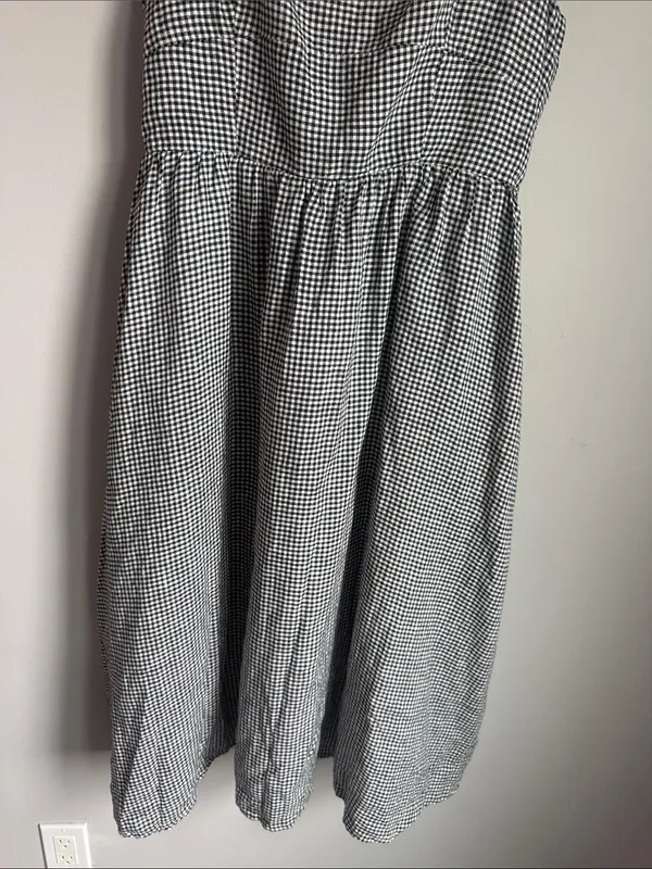 Quince Gingham 100% European Linen Fit & Flare Midi Dress Large - Image 6