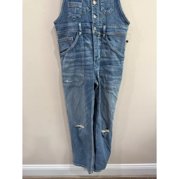 Anthropologie Pilcro Denim Overalls Medium Wash Distressed Button‎ Front Size 27 - Image 10