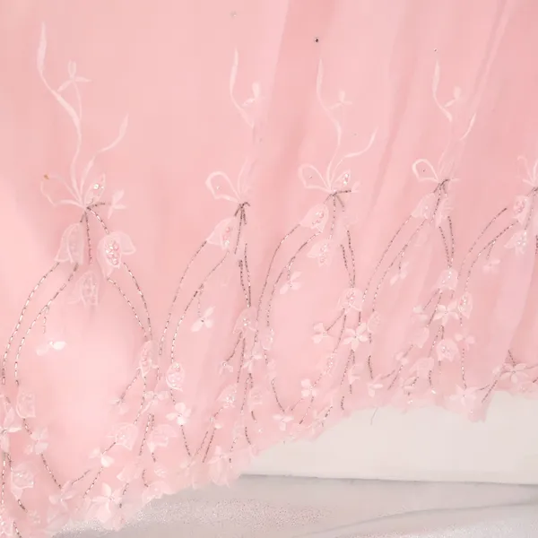 Vintage 70s Pink Floral Embroidered Sequin Maxi Dress Womens Size L Princess - Image 12
