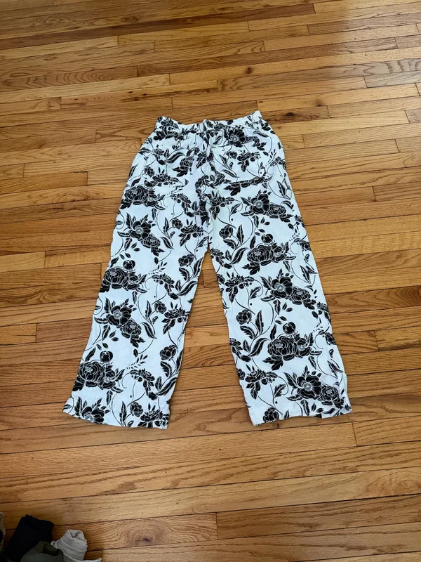 Marc New York Linen Buttons Black & White Floral Wide-Leg Pants Sz M coastal - Image 7