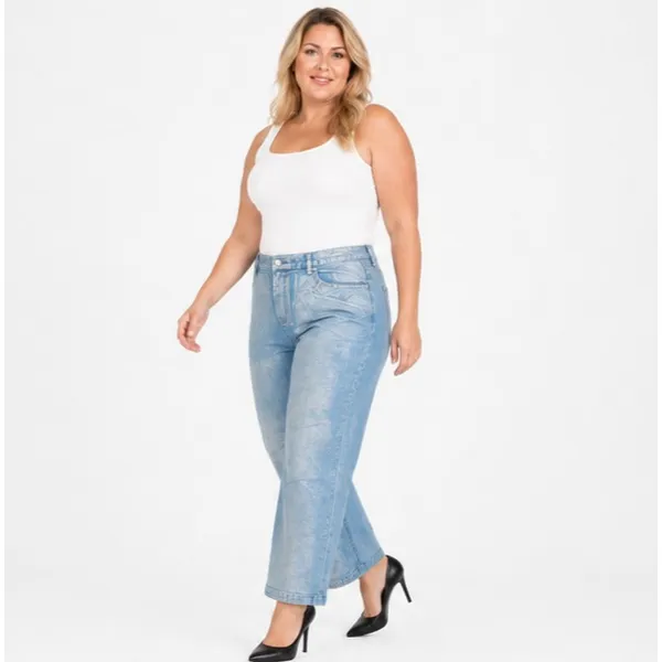 Madden NYC Womens Jeans XL Blue Iridescent High Rise Relaxed Straight Leg Ankle - Image 3