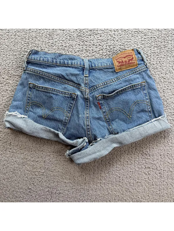 Levis 501 Womens Denim Cut Off Jean Shorts 28W Light Wash Raw Hem High Rise Fest - Image 2