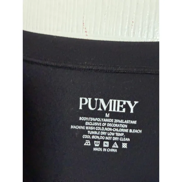 PUMIEY Bodysuit Women Medium Black Short Sleeve Crew Neck Thong Base Layer - Image 2