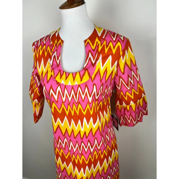 NWT Skirtin Around‎ Zig Zag Print Dress Size 8 Pink Orange Yellow 100% Cotton - Image 12