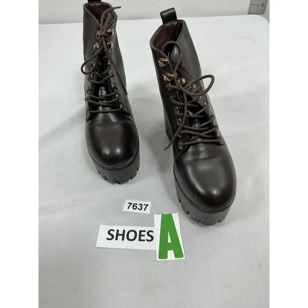 Womans New Lace Up Chunky Platform Ankle Boots Size 8 Brown Lug Heel - Image 3