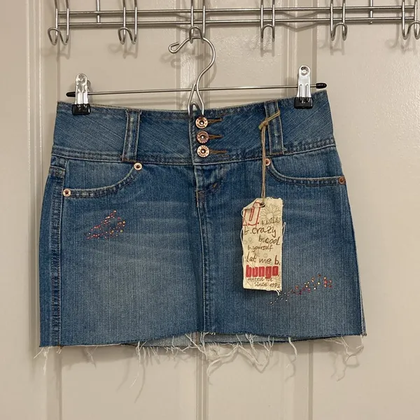 Bongo NWT  Distressed Rhinestone Denim Micro Mini Skirt - Image 3