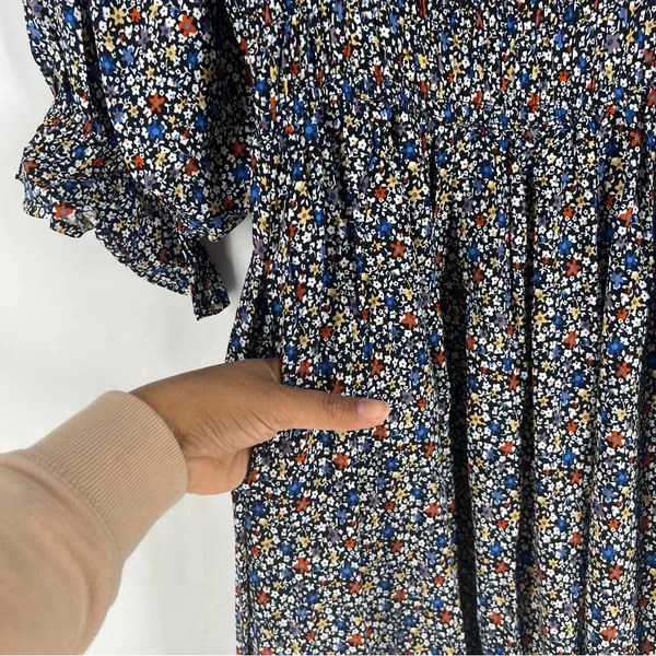 Elloh Multicolor Ditsy Floral Smocked 3/4 Puff Sleeve Tiered Midi Dress‎ Prairie - Image 10
