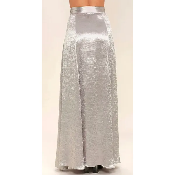 re:named Silver Metallic High Slit Maxi Wrap Skirt Small Evening Party size sm - Image 2
