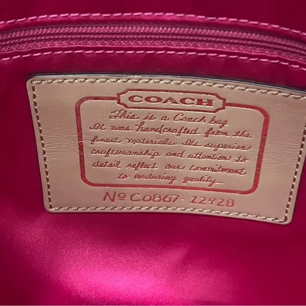Coach 12428 Tan Signature Print Fabric Tan Patent Leather Trim Tote Bag - Image 6