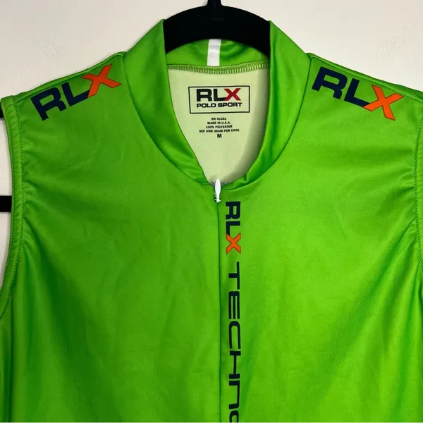 RLX Polo Sport Cycling Jersey M Green Sleeveless Tech Pockets‎ USA Made - Image 2