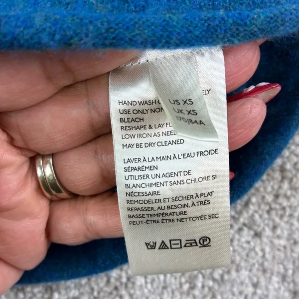We The Free 100% Cashmere Sweater Women XS Roll Neck Seam Detail Blue Boho Indie - Image 7