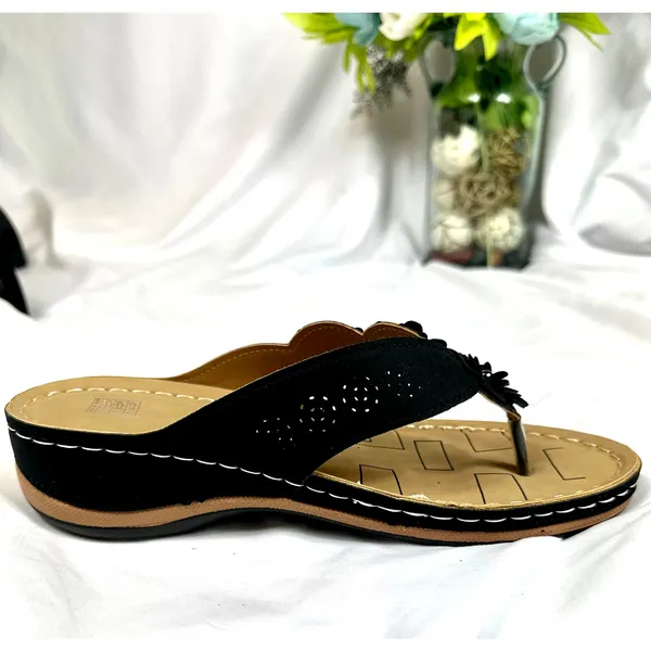 Lightweight Low Wedge Thong Sandals Black 10 - Image 13