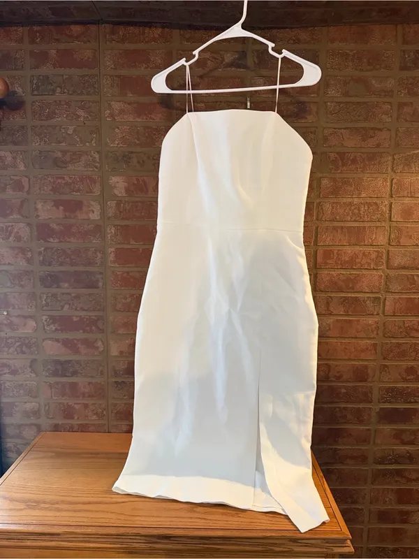 Amanda Uprichard Strapless White Midi Dress with Thigh Slit - Image 3