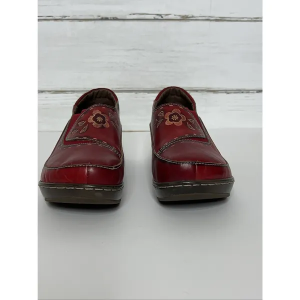 Spring Step L'Artiste Burbank Red Leather Floral Clogs Women EU 39 US 8 Wedge - Image 5