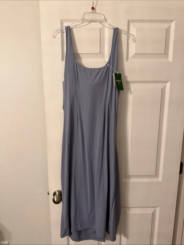 HALARA Sleeveless Draped Midi Dress in Dusty Blue Softlyzeto Airy length 39” - Image 3