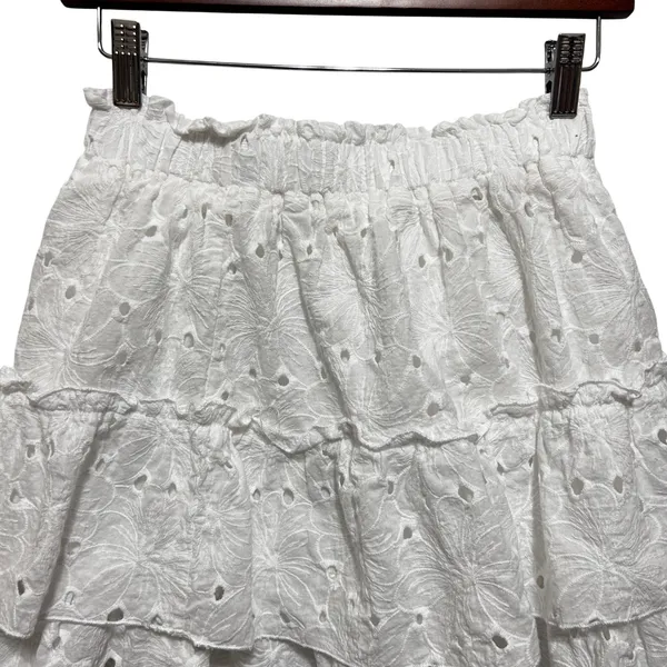Effeny Women Cottagecore Coquette Tiered Mini Skirt S/M White Eyelet Ruffle Boho - Image 2