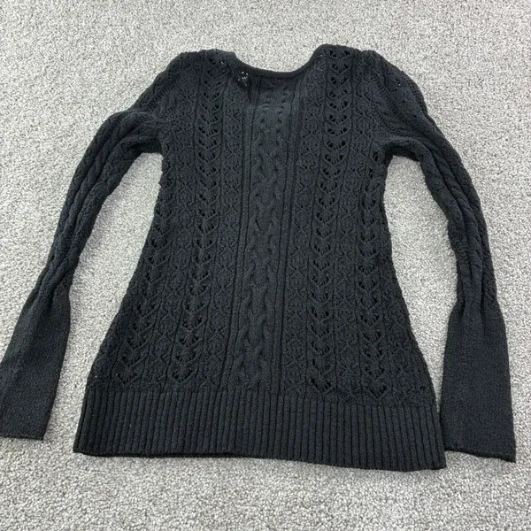 Free People Black Lace Up Crochet Knit Sweater Tunic Size‎ XS Casual Goth Moto - Image 4