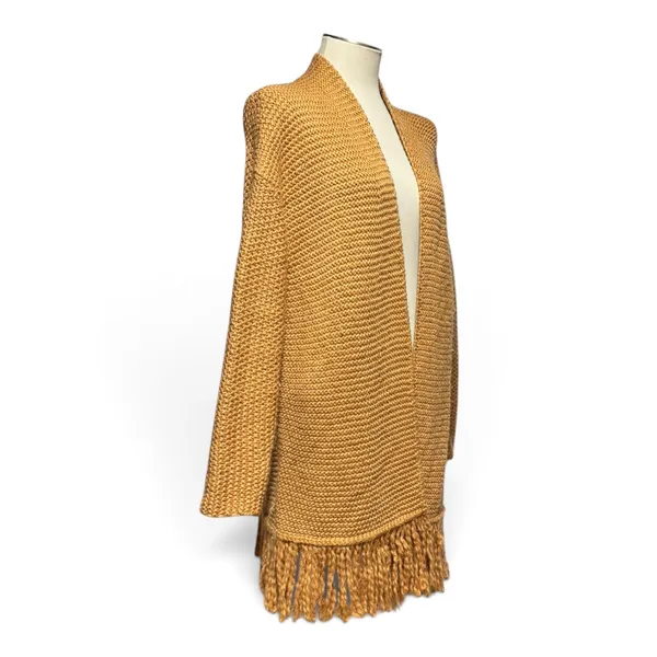 J.Jill Wool Long Sleeve Open Front Textured Knit Cardigan Fringe Saffron Small - Image 5