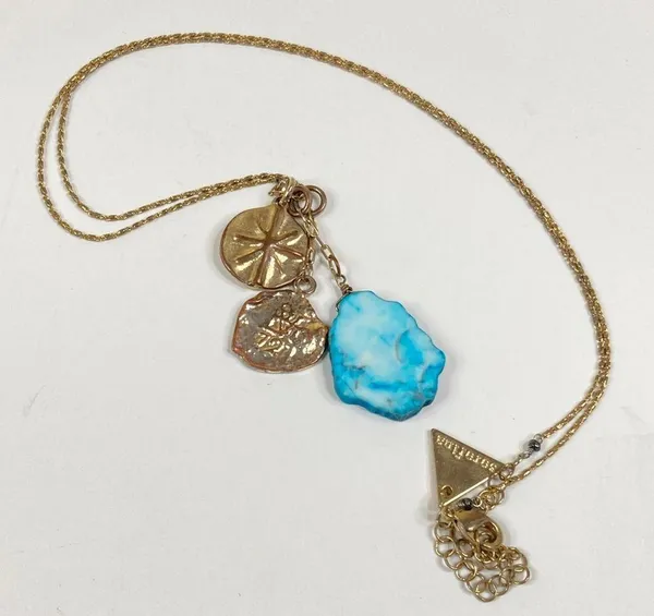 Anthropologie Serefina | Turquoise Gold Sand Dollar Wanderer Necklace 18" - Image 2