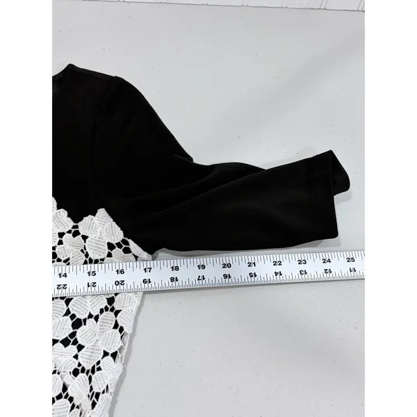 Suzi Chin for Maggy Boutique Black White Lace Overlay Sheath Dress 3/4‎ Sleeve 8 - Image 7