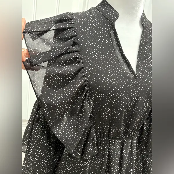 Women’s Dress Black Polka Dot Long Sleeve Bohemian Ruffle Size S - Image 5