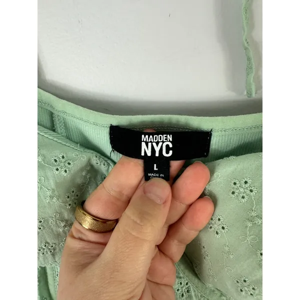 Madden NYC Babydoll Corset Top Large‎ Cropped Green Embroidered Coquette Fairy - Image 2