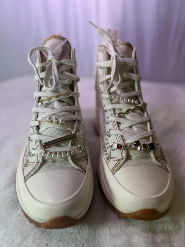 Converse Cream High-Top Sneakers with Tan Stitching - Image 5