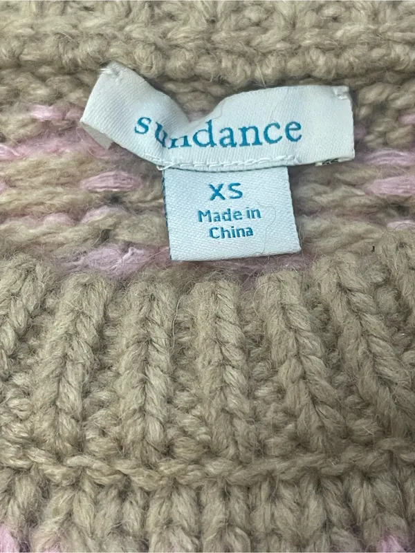 Sundance Beige Fair Isle Crewneck Sweater with Hot Pink & Light Pink Yoke - Image 5