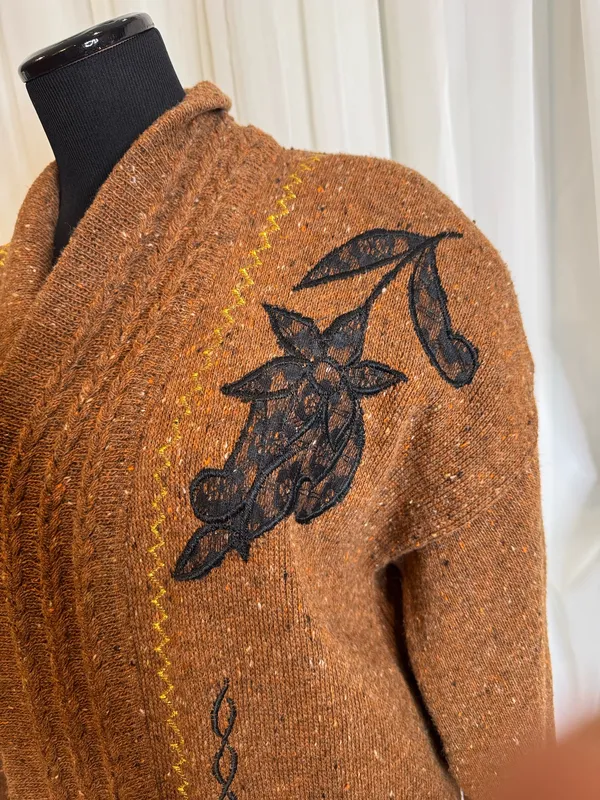 Vintage open front Linen Cardigan, size L Brown Size L - Image 5