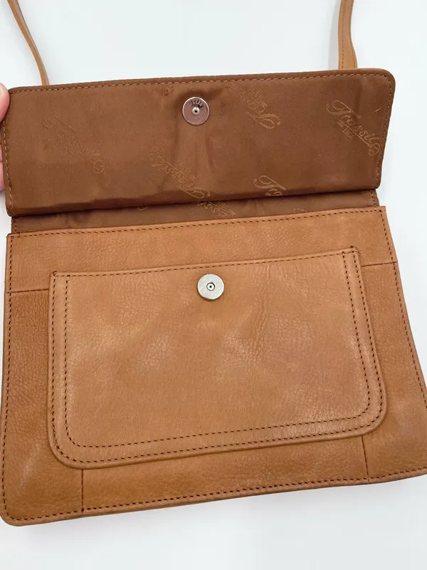 Vintage Fossil Double Sided Flap Crossbody Bag Purse Brown Tan Leather Bohemian - Image 5