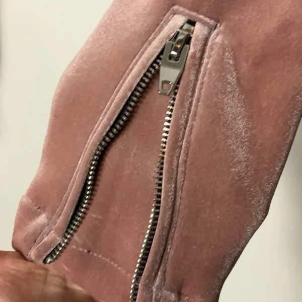 Bershka‎ pink velvet biker jacket Small - Image 5