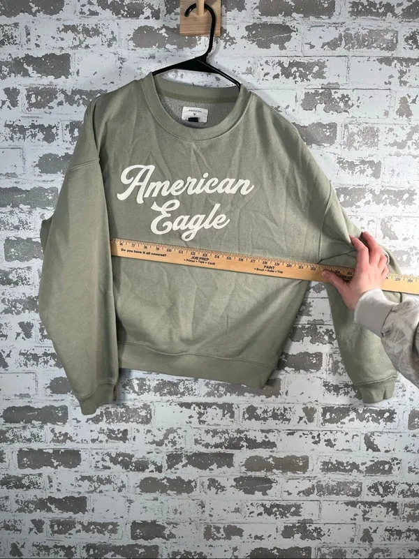 American Eagle | women sage green cropped crewneck long sleeve pullover - Image 6