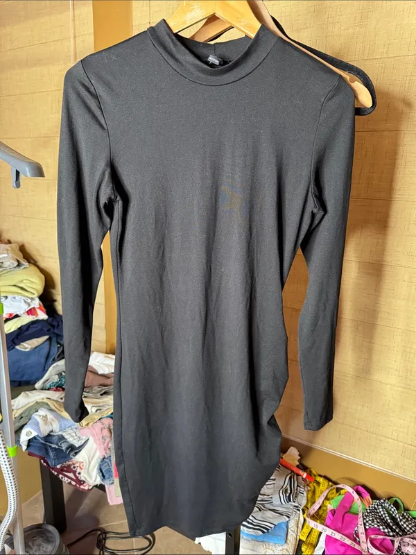Windsor Black Mock Neck Ruched Bodycon Mini Dress Size Large - Image 3