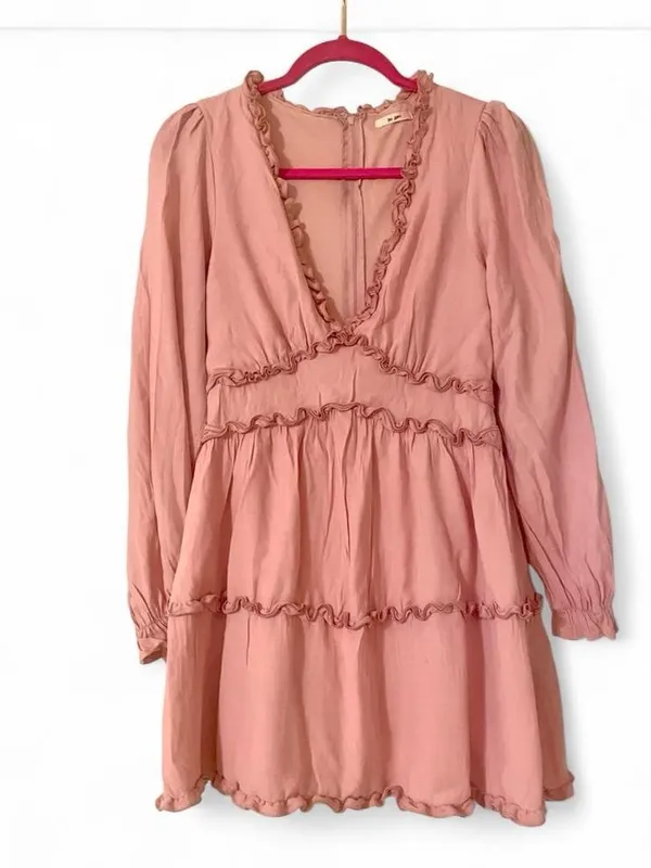 Francesca's Mi Ami Pink Lana Ruffle Coquette Babydoll Mini Dress - Image 2