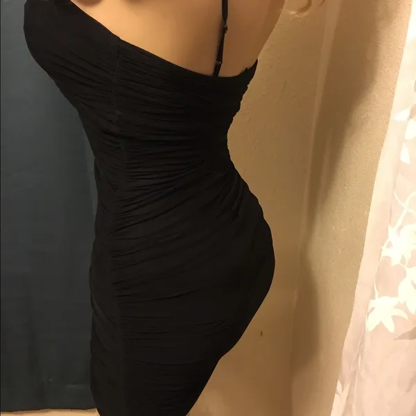 Little Black Mini Bodycon Dress | Ruched Stretch Party Club Dress | S - Image 6