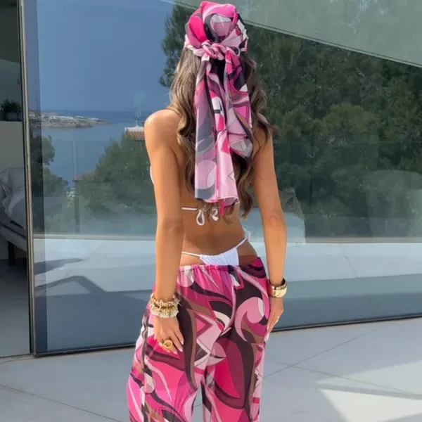 NWT Lola Rae Sheer Bandana - Fuchsia Print OS - Image 2
