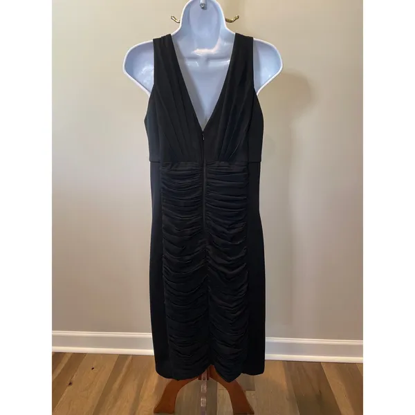 White House Black Market Ruched Dress Satin Chiffon Black Size 10 - Image 3