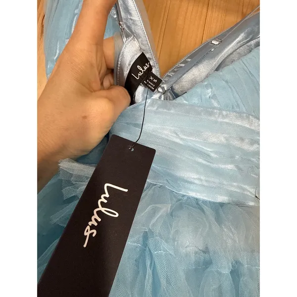 NWT Lulus Gorgeous Statement Blue Tulle Tiered Ruffled Maxi Dress Prom Gala XS - Image 6