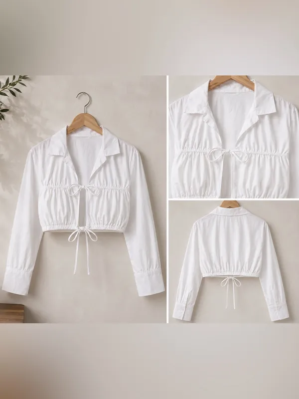 NWOT ZARA 100% cotton white Poplin Tie front Top - Image 5