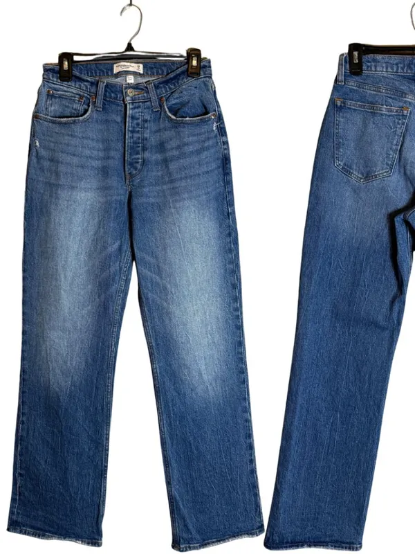 Abercrombie & Fitch Curve Love 90s Baggy Low Rise Denim Jeans Women's 25 0R Blue - Image 2