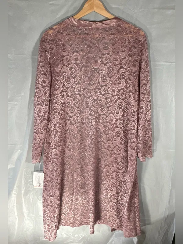Oleg Cassini Davids Bridal Lace Duster Sz 14 Rose Quartz Sparkly Mother Of The Bride NWT - Image 2