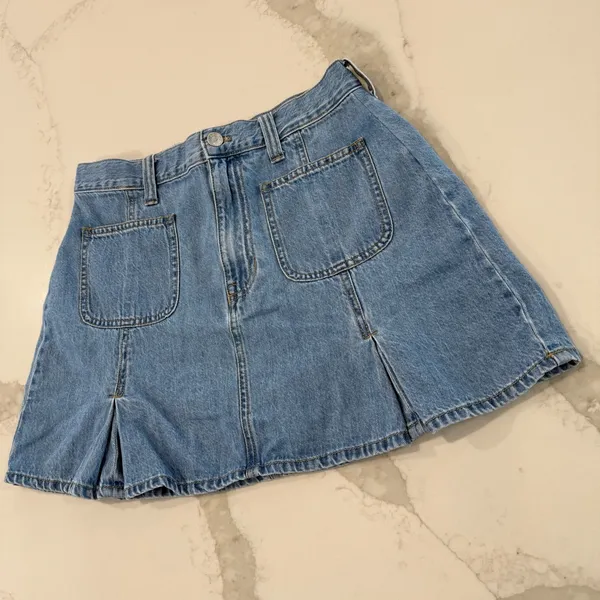 Madewell Pleated Denim A-Line Mini Skirt Women’s 27 Stilecroft Blue Wash Cotton - Image 6
