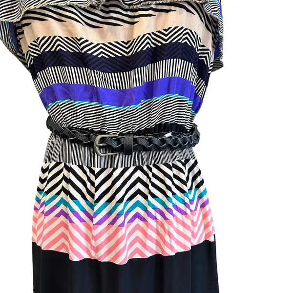 TRIXXI Maxi Dress Large w/ Belt Tube Top Y2K Artsy Patchwork Ruffle Blouson - Image 4