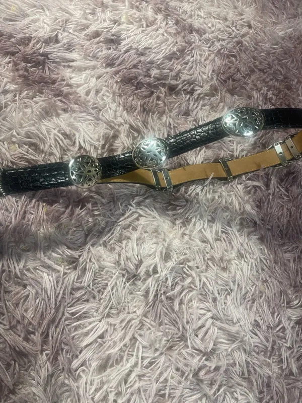 Brighton Black Patent Leather Thin Belt with Silver Hardware - Image 3