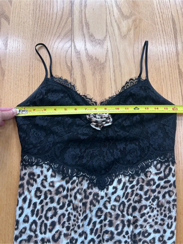 WAYF Leopard Print‎ Lace Trim Maxi Slip Dress Chemise Rosette Women's Size M - Image 8