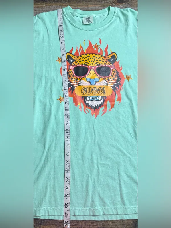 Comfort Colors Mint Green Short Sleeve Tee with Flaming Leopard Graphic - Image 6