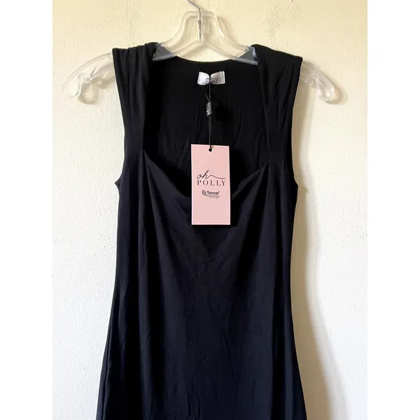 Oh Polly Ainslee Modal Square-Neck Bodycon Midi Dress in Black Size 6 - Image 5
