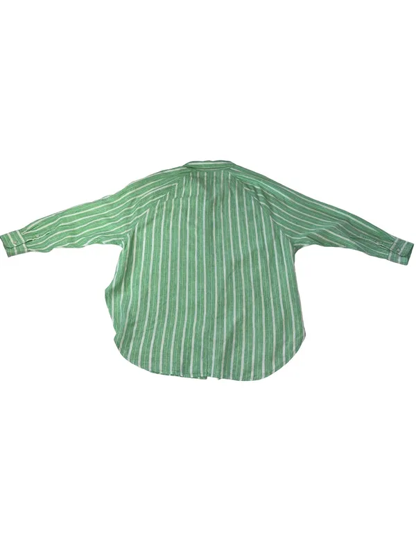 Aerie Pool-To-Party Linen Blend Cover Up Shirt Celebrity Green Stripe M - Image 5