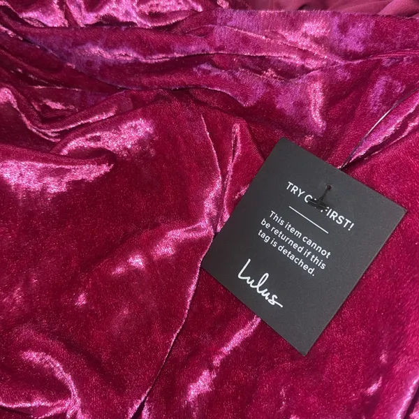 NWT LULUS Alluring Elegance Hot Pink Crushed Velvet Halter Maxi Dress Pink XS - Image 11